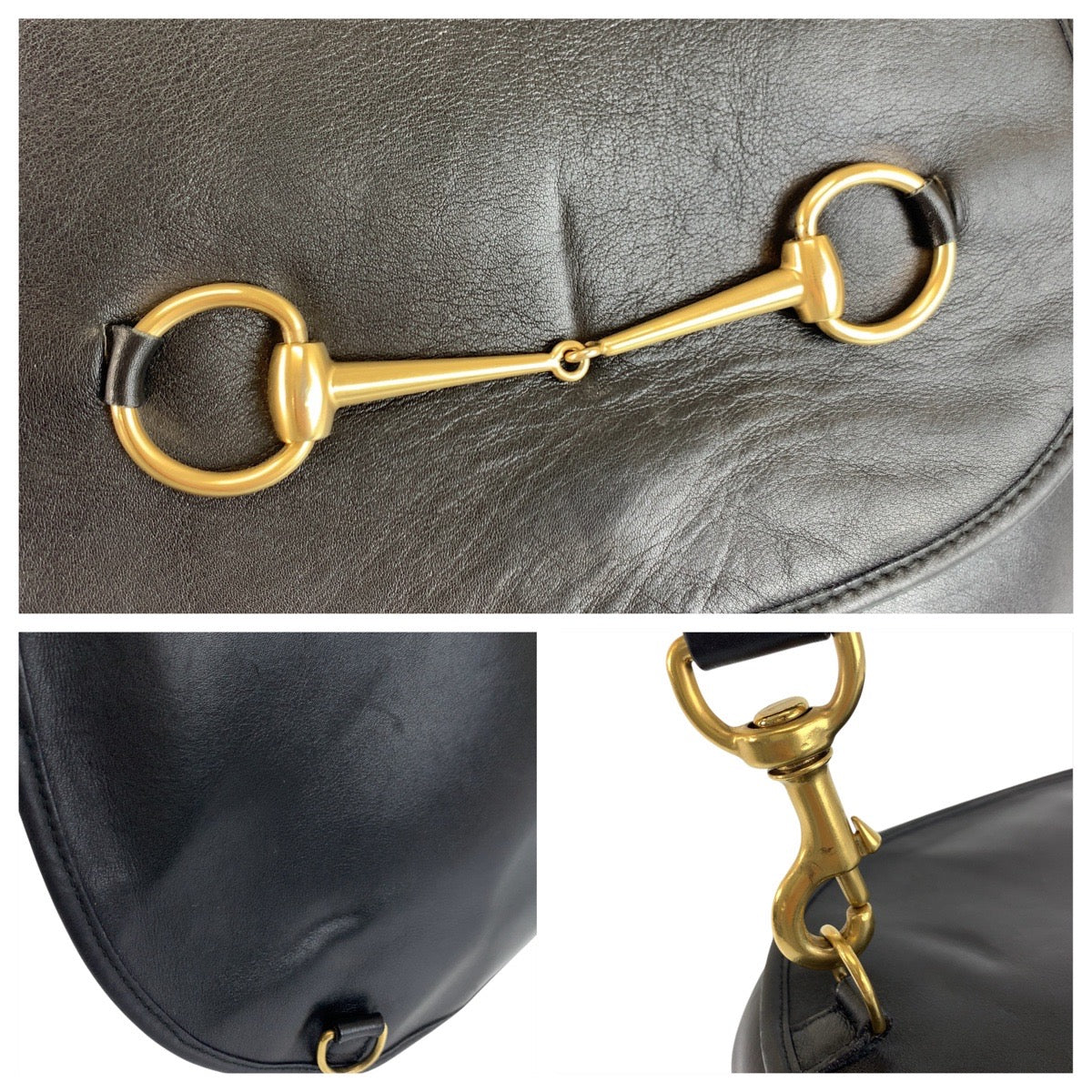 22614
GUCCI グッチ ヴィンテージ ホースビット ブラック 黒 ゴールド金具 レザー 003 2113 0034 ショルダーバッグ ボディバッグ レディース ABP42