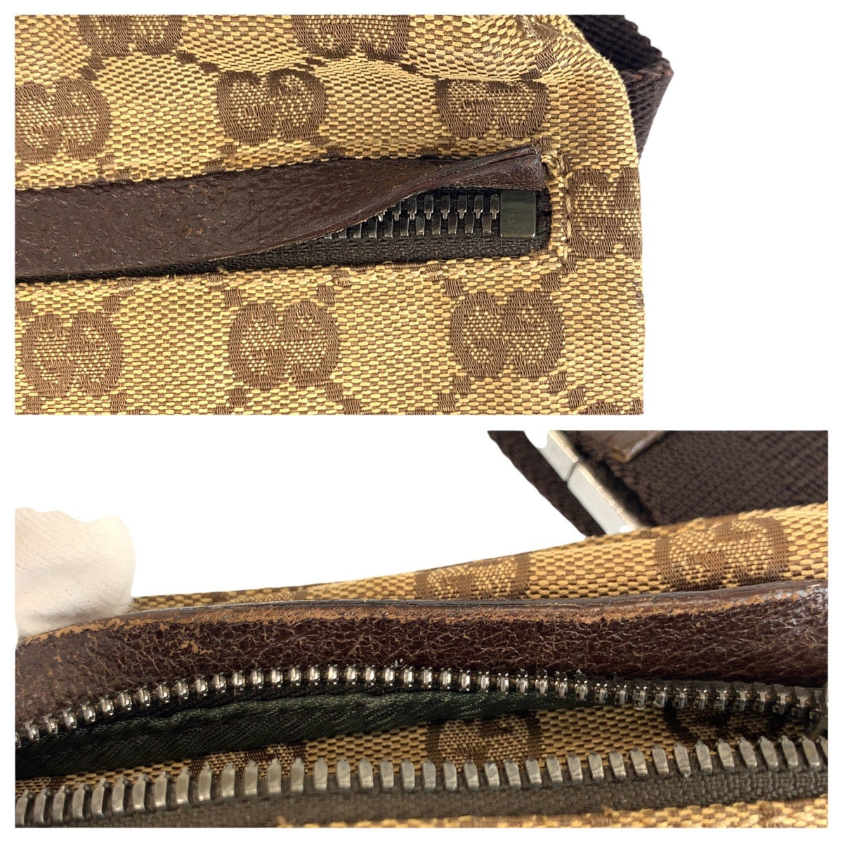 22615
GUCCI グッチ ベージュ ブラウン シルバー金具 GGキャンバス / レザー 28566 ボディバッグ ウエストバッグ バムバッグ レディース AB35