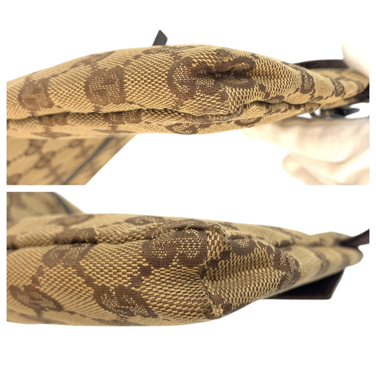 22615
GUCCI グッチ ベージュ ブラウン シルバー金具 GGキャンバス / レザー 28566 ボディバッグ ウエストバッグ バムバッグ レディース AB35