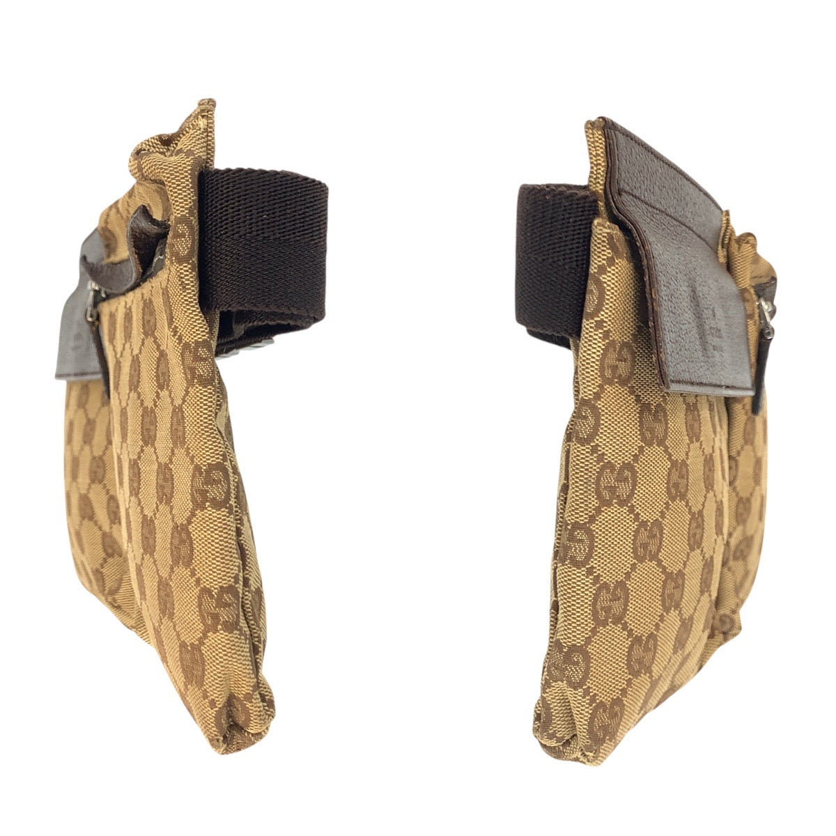 22615
GUCCI グッチ ベージュ ブラウン シルバー金具 GGキャンバス / レザー 28566 ボディバッグ ウエストバッグ バムバッグ レディース AB35