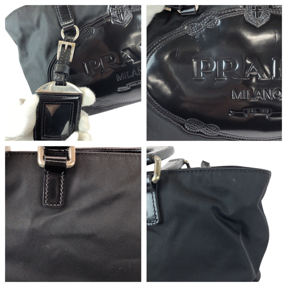 22616
PRADA プラダ テスート ブラック 黒 シルバー金具 ナイロン / パテントレザー ハンドバッグ 男女兼用 レディース ABP35