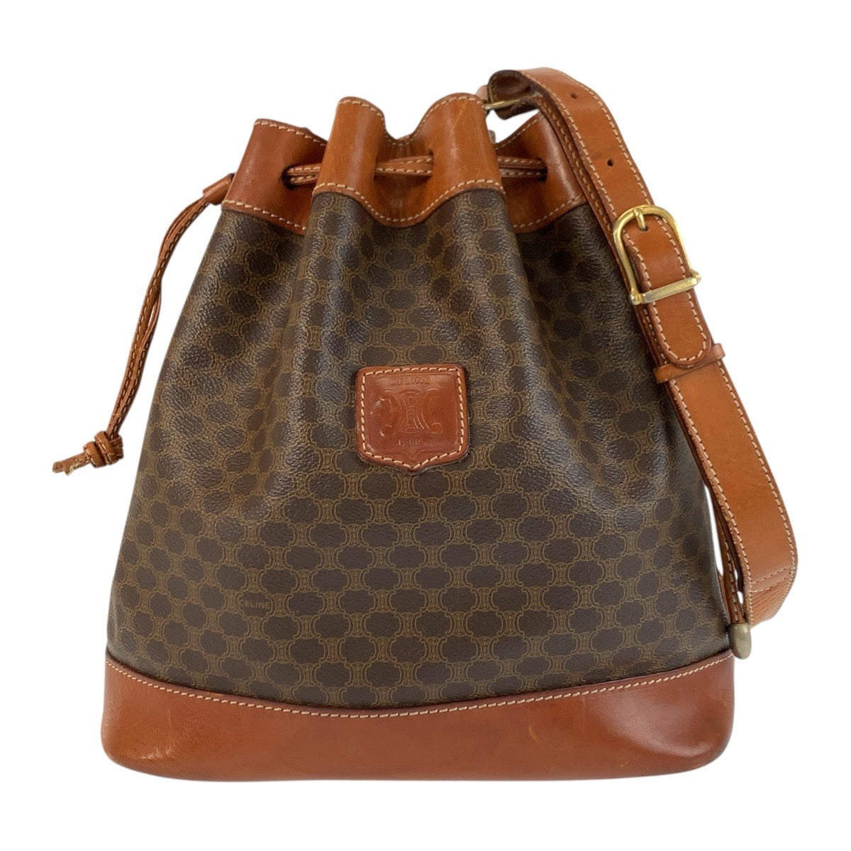 22623
CELINE セリーヌ マカダム ブラウン ゴールド金具 PVC / レザー M09 ショルダーバッグ レディース AB21