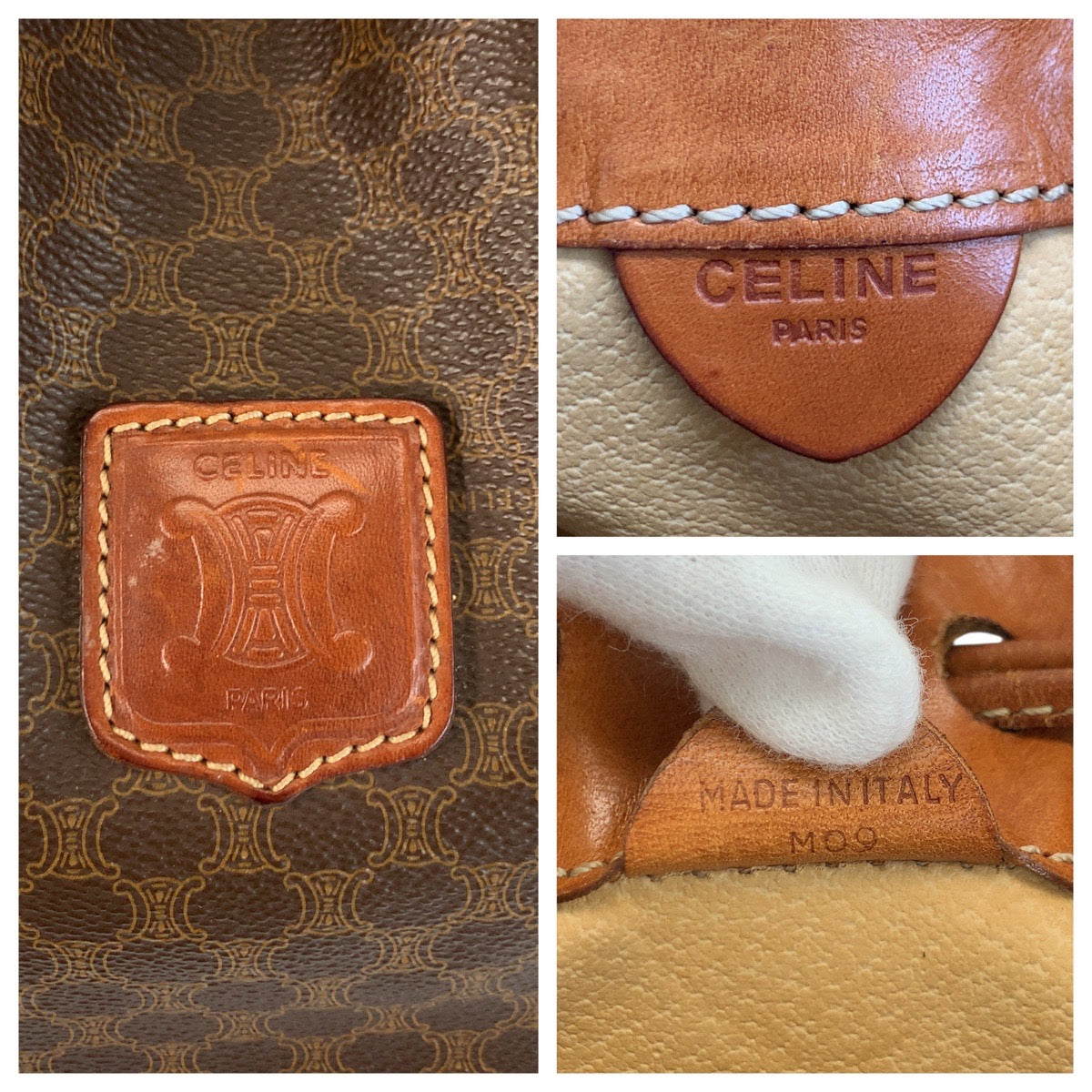 22623
CELINE セリーヌ マカダム ブラウン ゴールド金具 PVC / レザー M09 ショルダーバッグ レディース AB21