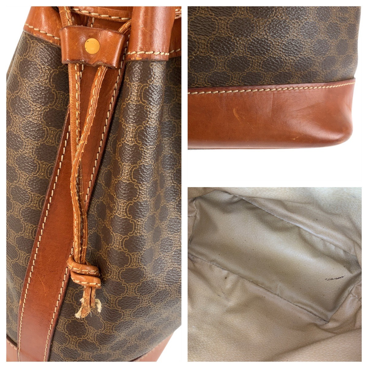 22623
CELINE セリーヌ マカダム ブラウン ゴールド金具 PVC / レザー M09 ショルダーバッグ レディース AB21