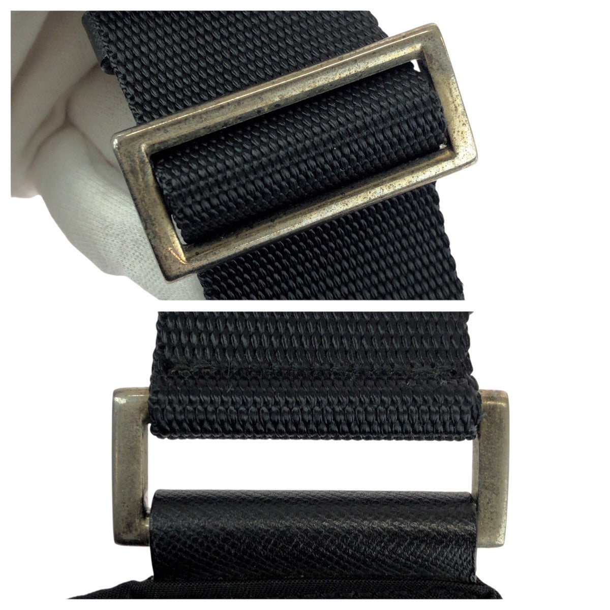 22624
PRADA プラダ テスート 三角ロゴプレート ブラック 黒 シルバー金具 ナイロン / レザー ショルダーバッグ メッセンジャーバッグ レディース ABP35