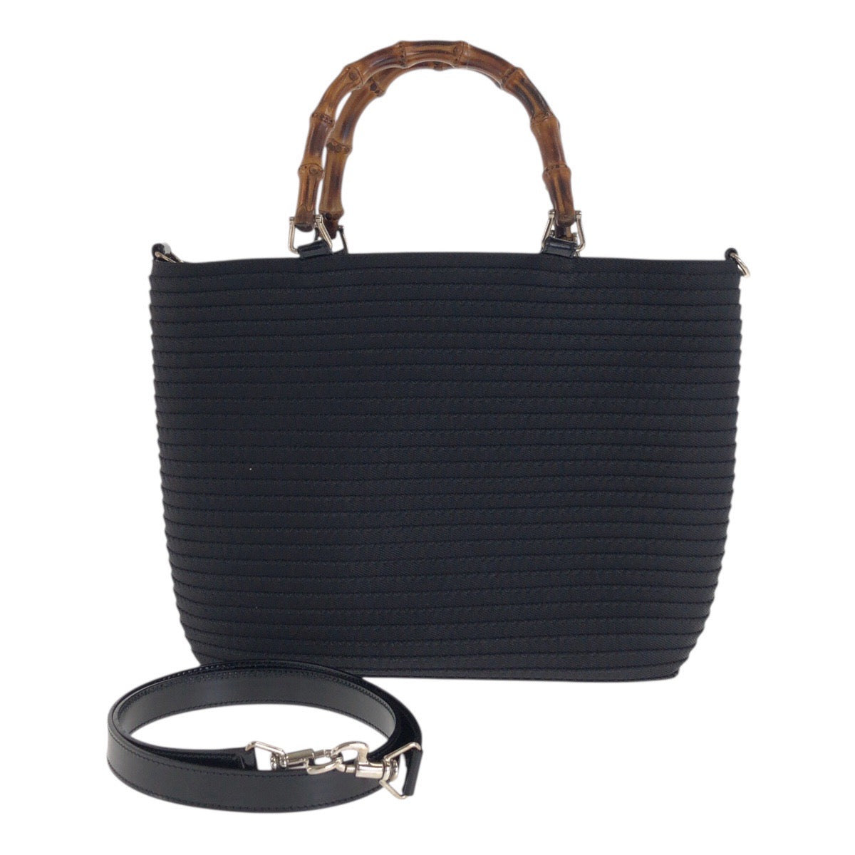 22629
GUCCI Gucci Bamboo Black Silver Hardware Canvas / Enamel 000 1998 0540 Tote Bag Shoulder Bag 2way Ladies ABP35