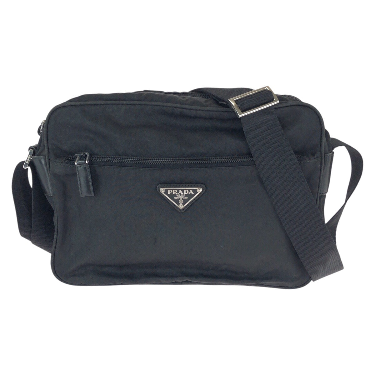 22631
PRADA プラダ テスート 三角ロゴプレート ブラック 黒 シルバー金具 ナイロン / レザー ショルダーバッグ メッセンジャーバッグ メンズ ABP37