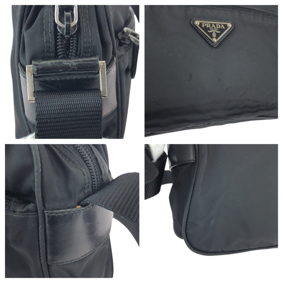 22631
PRADA プラダ テスート 三角ロゴプレート ブラック 黒 シルバー金具 ナイロン / レザー ショルダーバッグ メッセンジャーバッグ メンズ ABP37