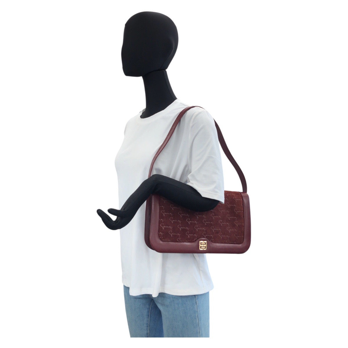 22635
GIVENCHY ジバンシィ ボルドー ゴールド金具 スウェード / レザー ショルダーバッグ レディース ABP21