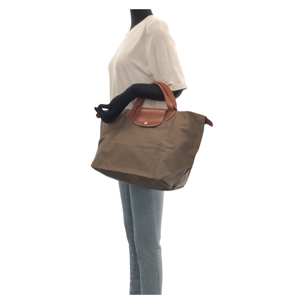 22636
Longchamp ロンシャン ル・プリアージュ カーキ ブラウン ゴールド金具 ナイロン / レザー トートバッグ ハンドバッグ レディース AB8