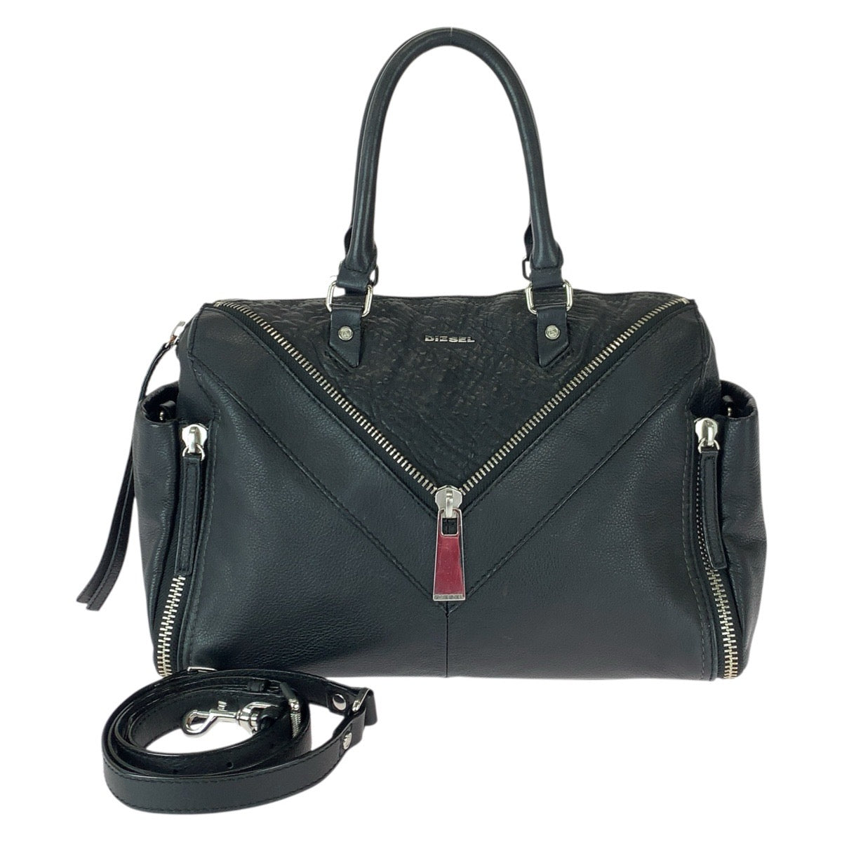 22637
DIESEL ディーゼル レ ジッパー 2way ブラック 黒 シルバー金具 レザー X03628 ショルダーバッグ トートバッグ レディース AB8