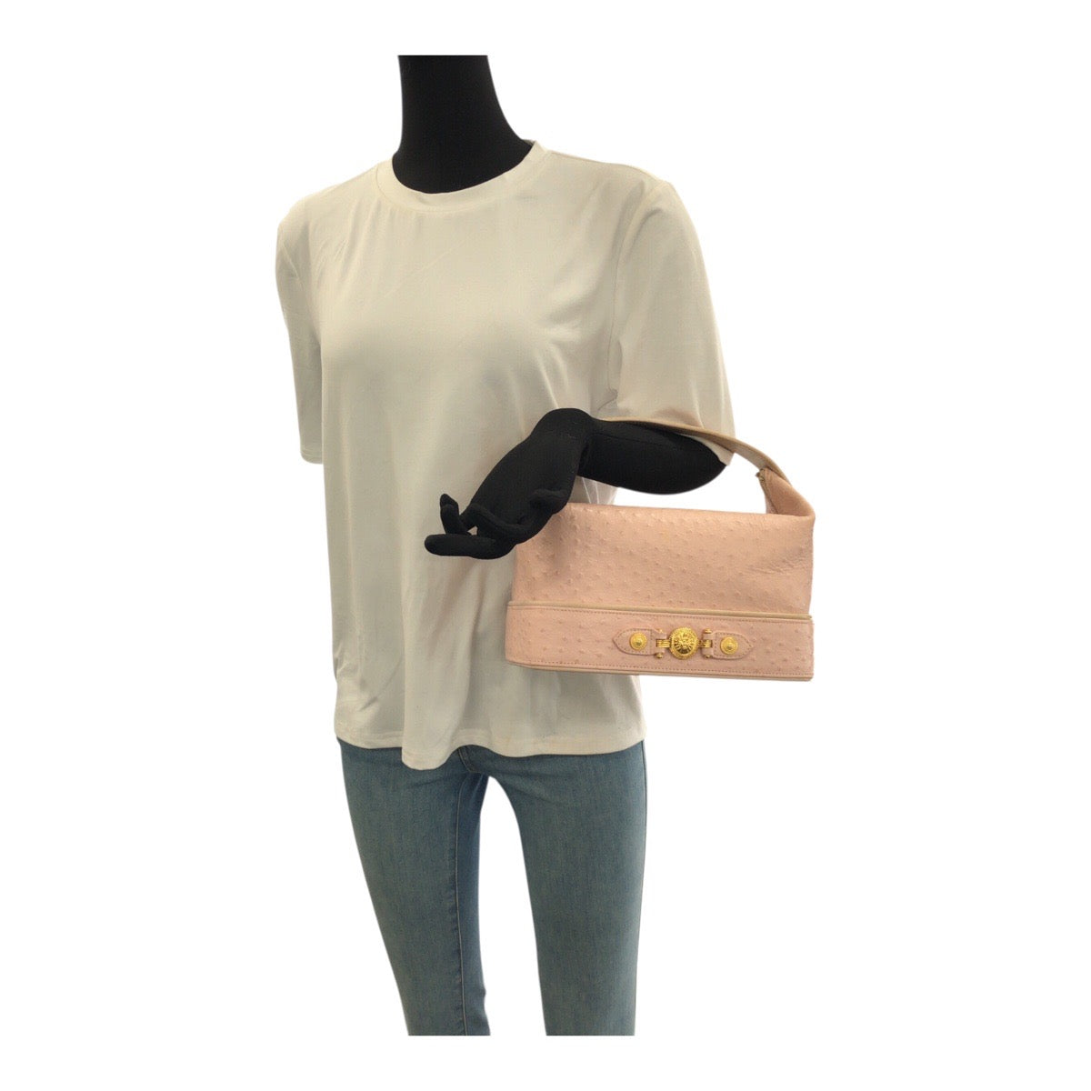 22639
VERSACE ヴェルサーチ ヴィンテージ サンバースト 型押し ピンク ゴールド金具 レザー ハンドバッグ バニティバッグ レディース AB35