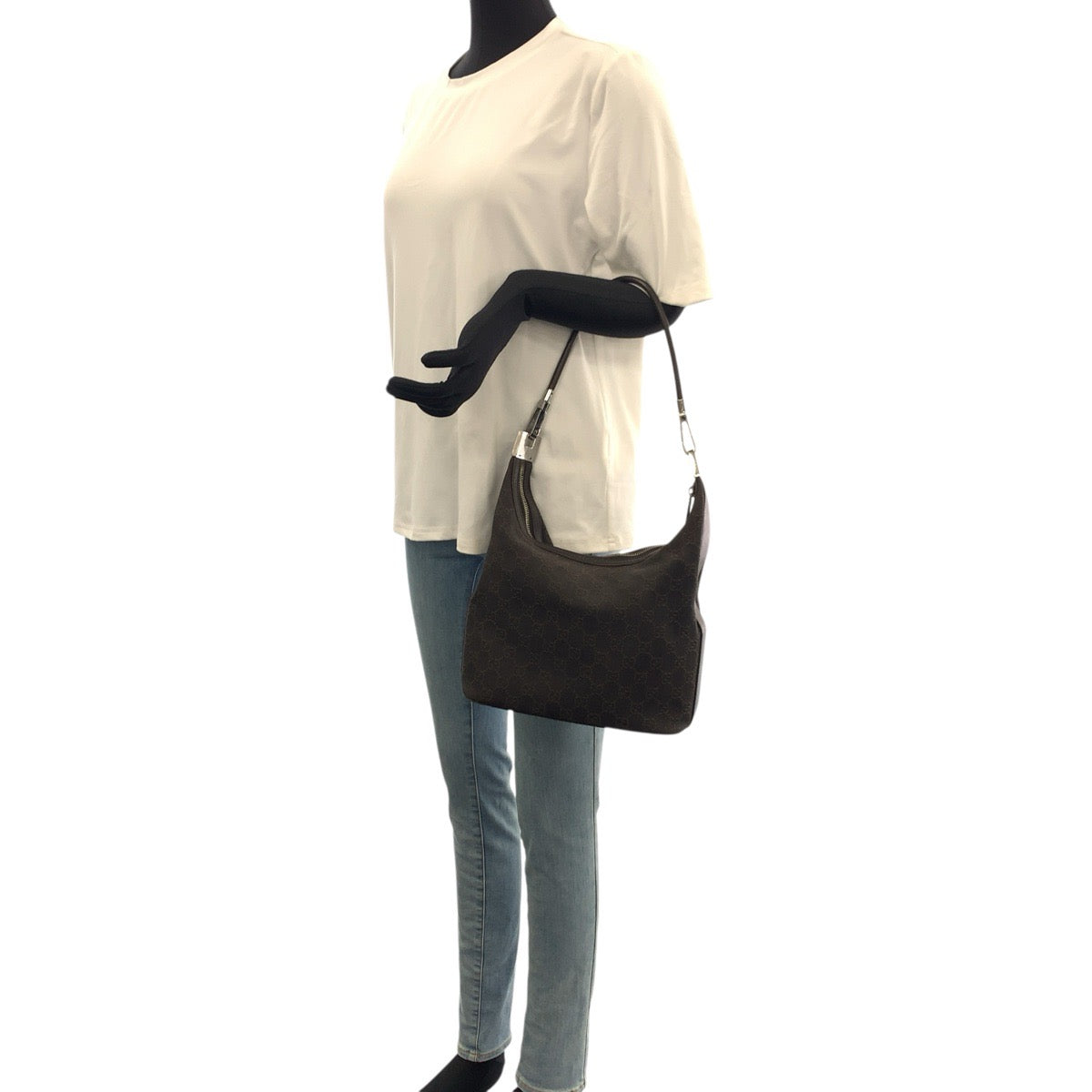 22640
GUCCI グッチ ブラウン ダークブラウン シルバー金具 GGキャンバス 01234 ショルダーバッグ レディース AB21