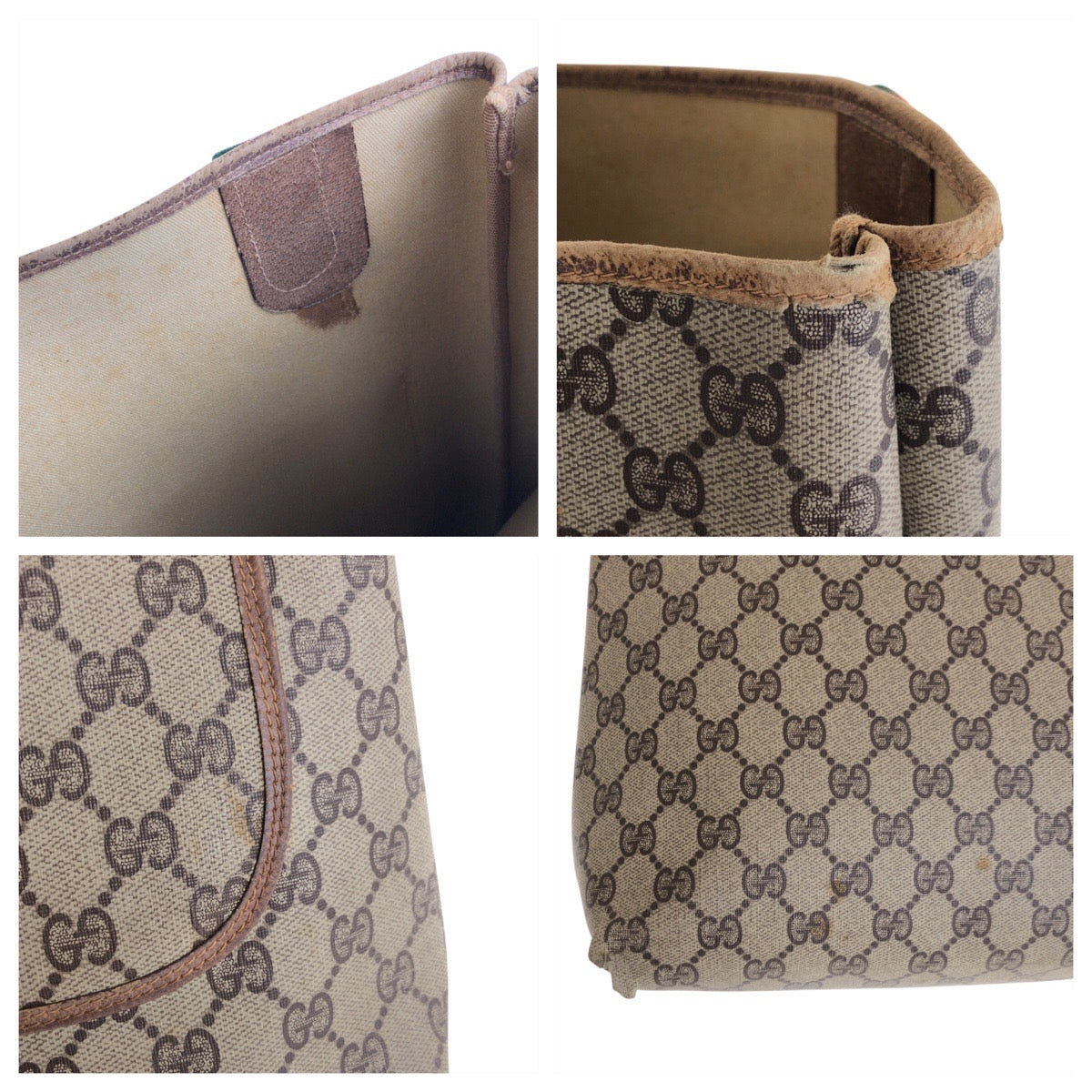 22641
GUCCI Vintage Sherry Line Beige Brown GG Supreme Canvas / Leather 20 001 4487 Tote Bag Shoulder Bag Ladies AB16