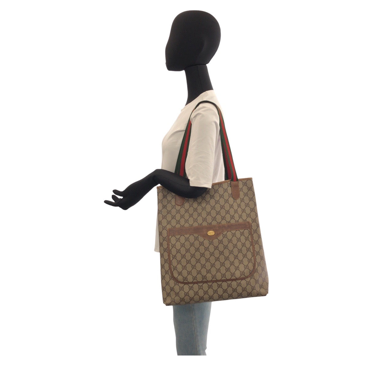 22641
GUCCI Vintage Sherry Line Beige Brown GG Supreme Canvas / Leather 20 001 4487 Tote Bag Shoulder Bag Ladies AB16