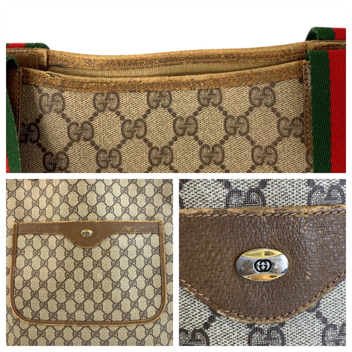 22644
GUCCI グッチ ヴィンテージ シェリーライン ベージュ ブラウン GGスプリームキャンバス / レザー 39 02 003 トートバッグ ショルダーバッグ レディース AB16
