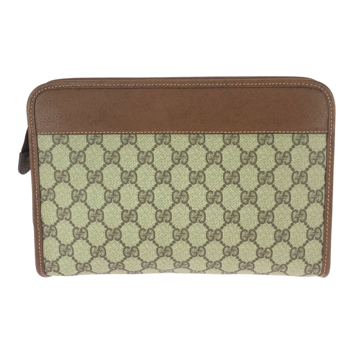 22648
GUCCI Vintage Old Gucci Beige Brown Gold Hardware GG Supreme Canvas / Leather 014.122.6063 Second Bag Clutch Bag Women's ABP14