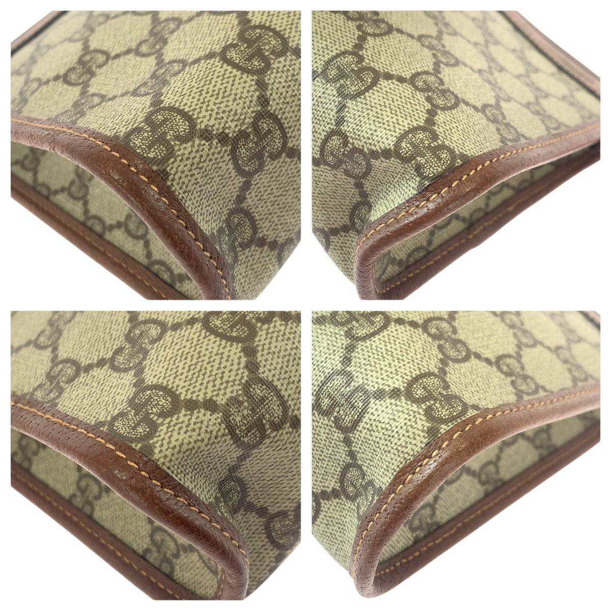 22648
GUCCI Vintage Old Gucci Beige Brown Gold Hardware GG Supreme Canvas / Leather 014.122.6063 Second Bag Clutch Bag Women's ABP14