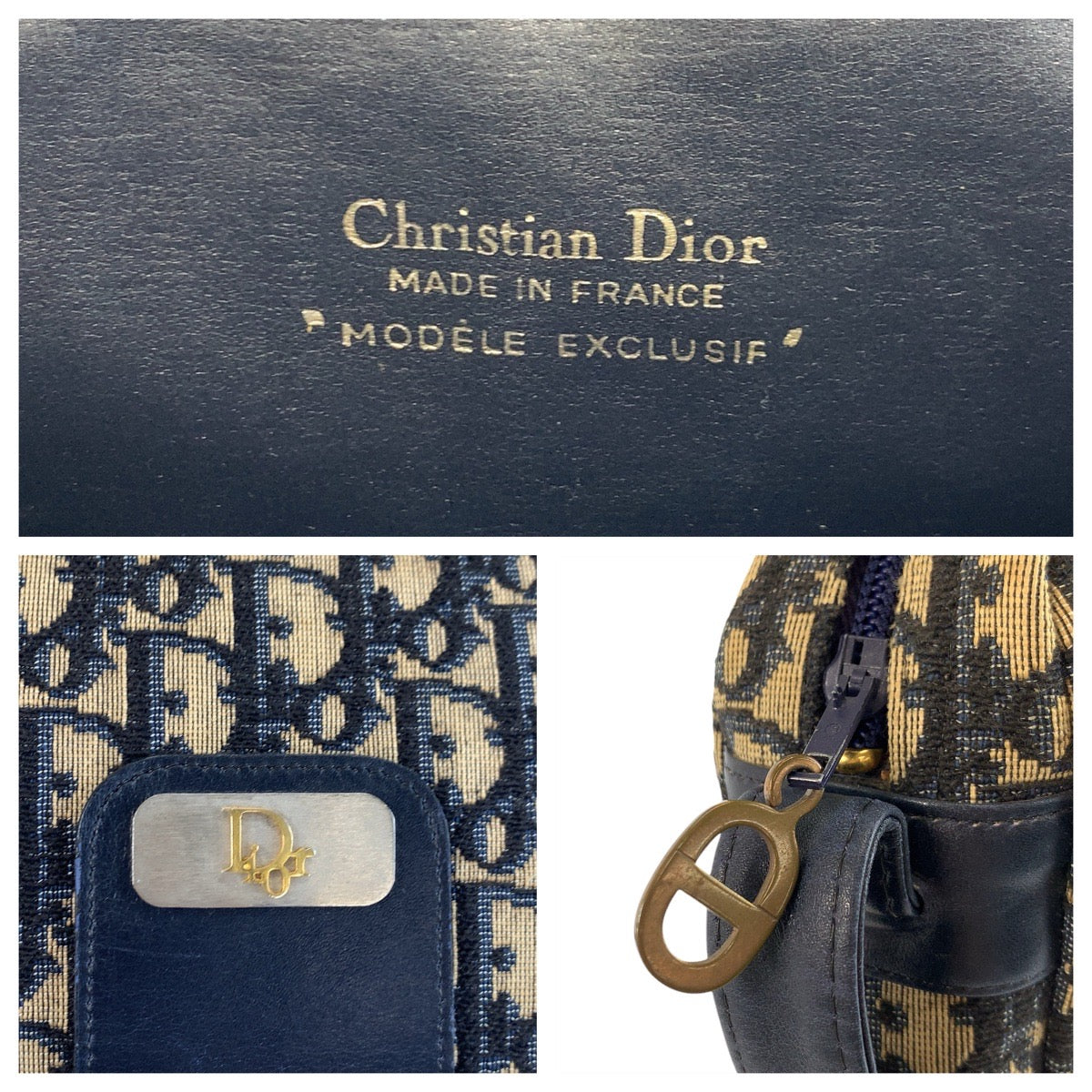 22653
Christian Dior Trotter Navy Beige Canvas / Leather Shoulder Bag Ladies ABP35