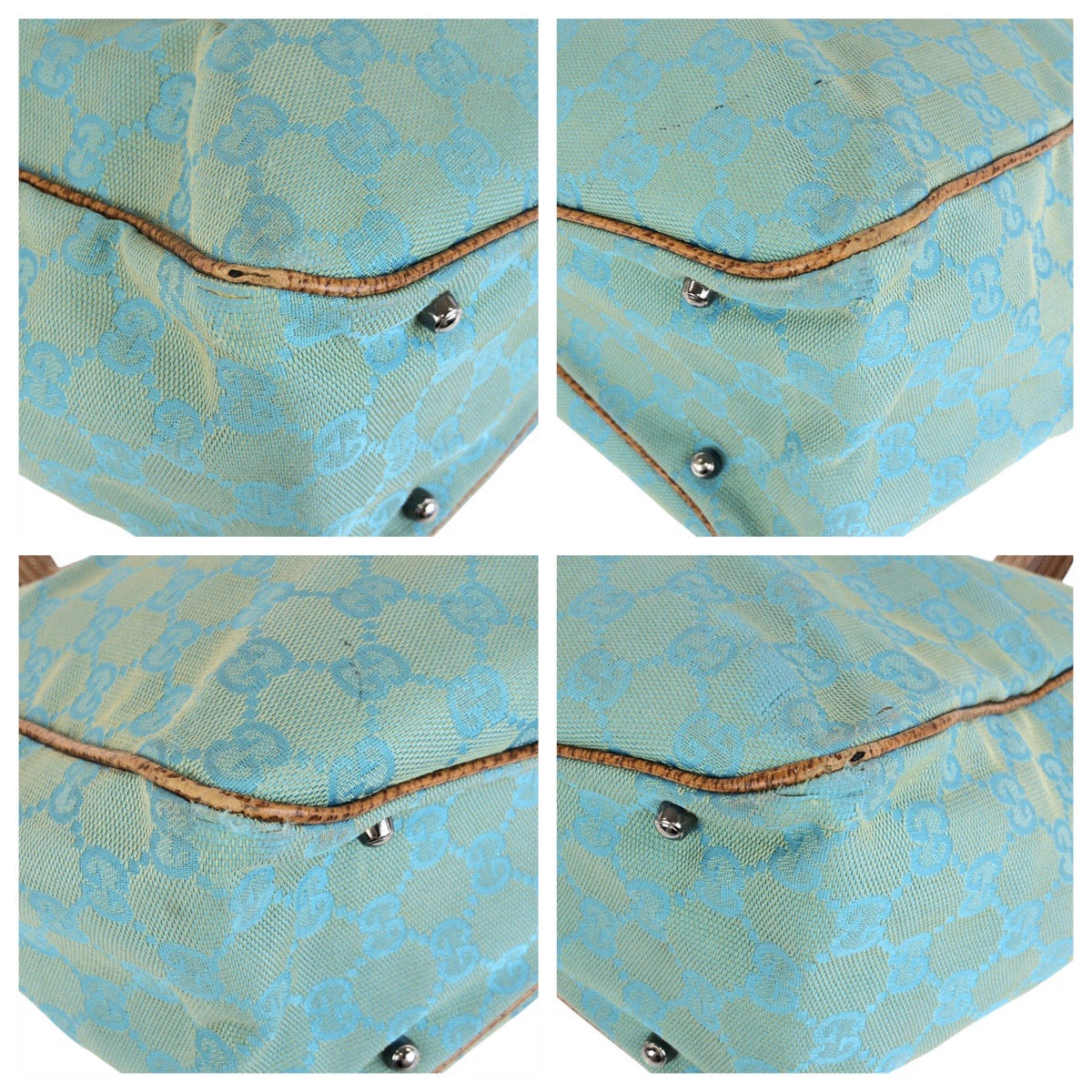 22655
GUCCI グッチ ライトブルー ブラウン GGキャンバス / レザー 113017 トートバッグ ショルダーバッグ レディース AB28