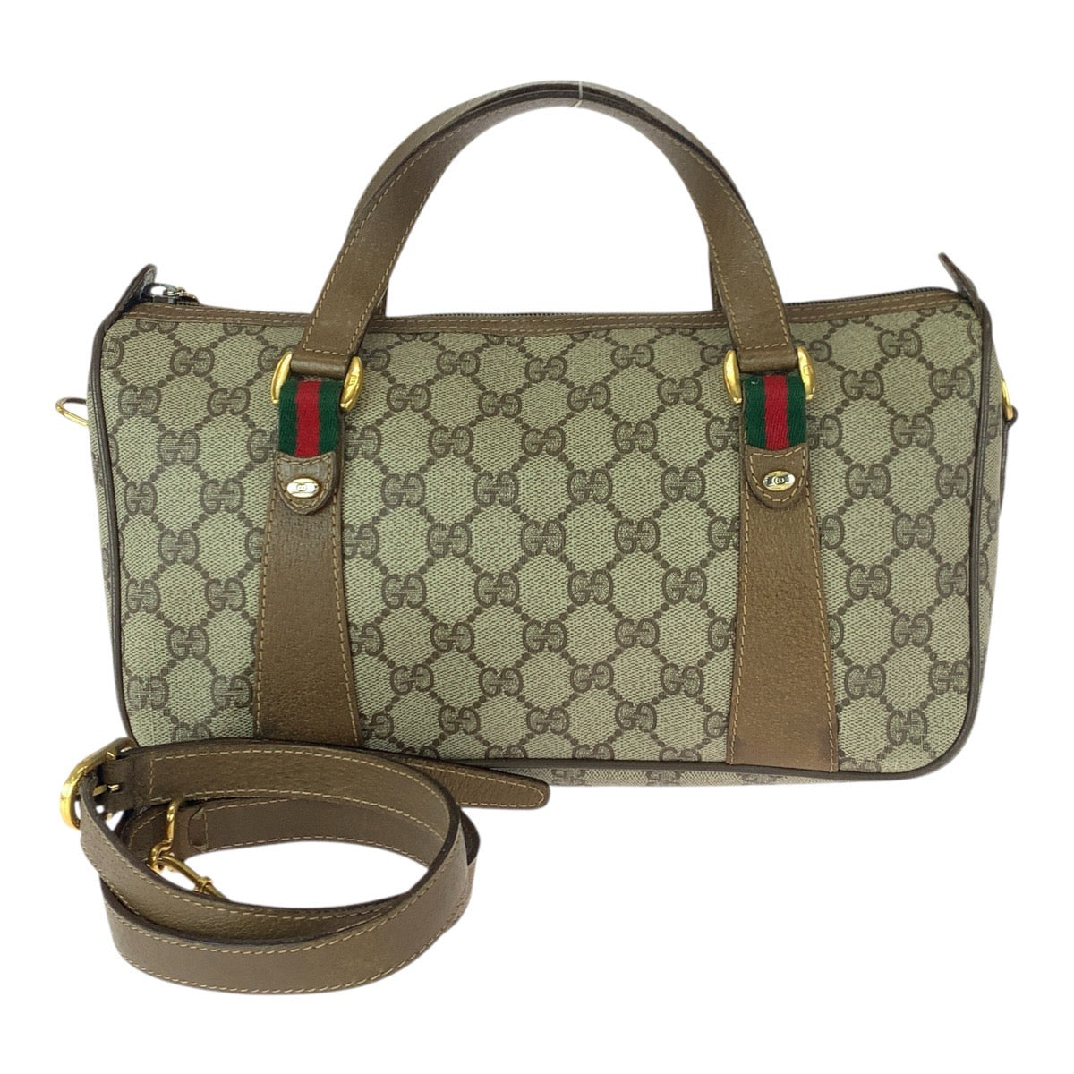 22656
GUCCI Vintage Old Gucci Sherry Line Beige Brown Gold Hardware GG Supreme Canvas 39.02.040 Shoulder Bag Handbag Mini Boston Bag Ladies AB35