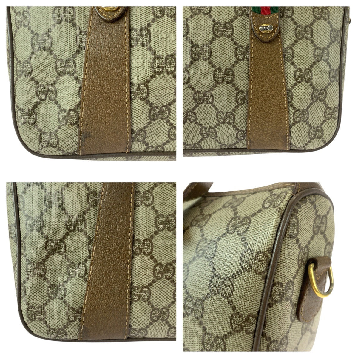 22656
GUCCI Vintage Old Gucci Sherry Line Beige Brown Gold Hardware GG Supreme Canvas 39.02.040 Shoulder Bag Handbag Mini Boston Bag Ladies AB35