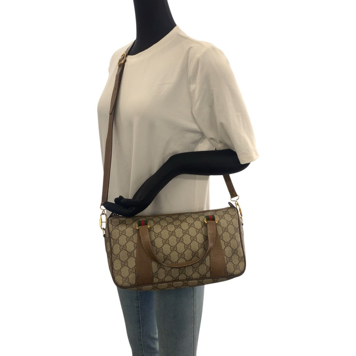 22656
GUCCI Vintage Old Gucci Sherry Line Beige Brown Gold Hardware GG Supreme Canvas 39.02.040 Shoulder Bag Handbag Mini Boston Bag Ladies AB35