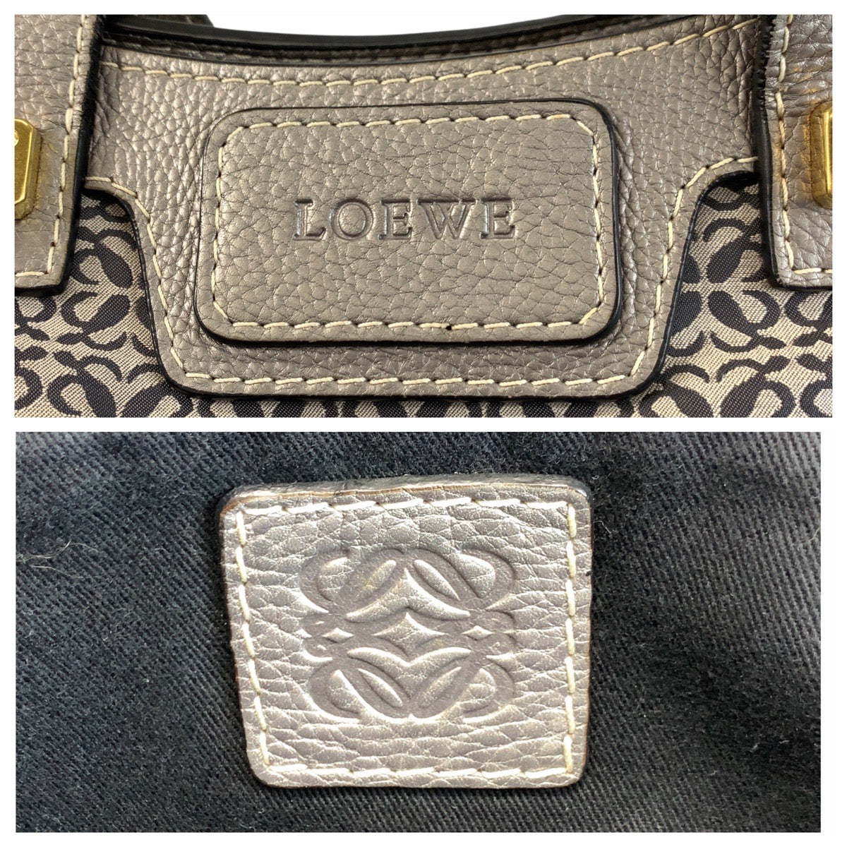 22657
LOEWE ロエベ アナグラム グレー シルバー ゴールド金具 キャンバス / レザー トートバッグ ショルダーバッグ レディース AB35
