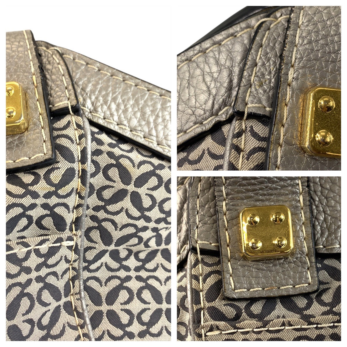 22657
LOEWE ロエベ アナグラム グレー シルバー ゴールド金具 キャンバス / レザー トートバッグ ショルダーバッグ レディース AB35