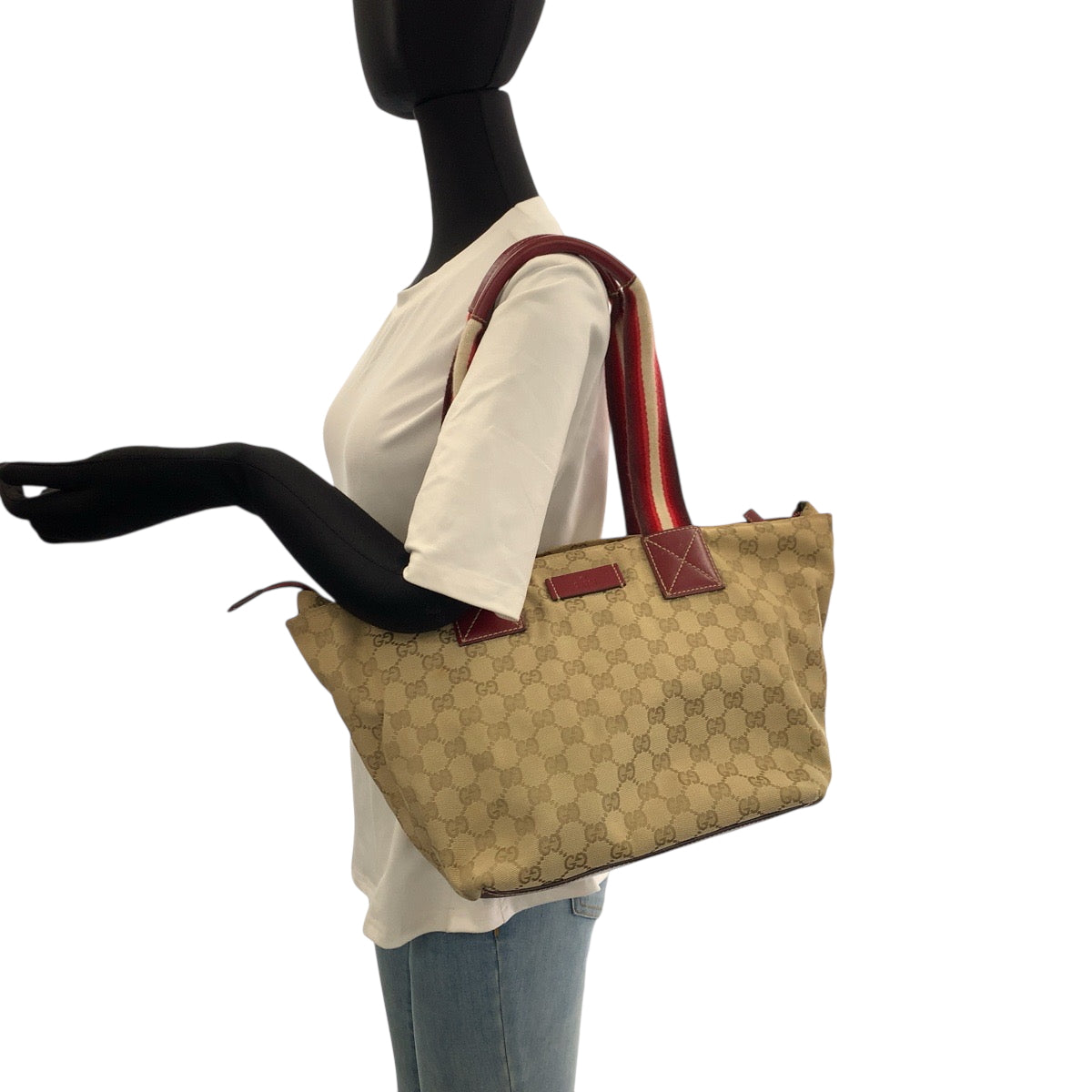 22658
GUCCI グッチ シェリーライン ブラウン ベージュ レッド GGキャンバス / レザー 131230 ショルダーバッグ トートバッグ レディース AB28