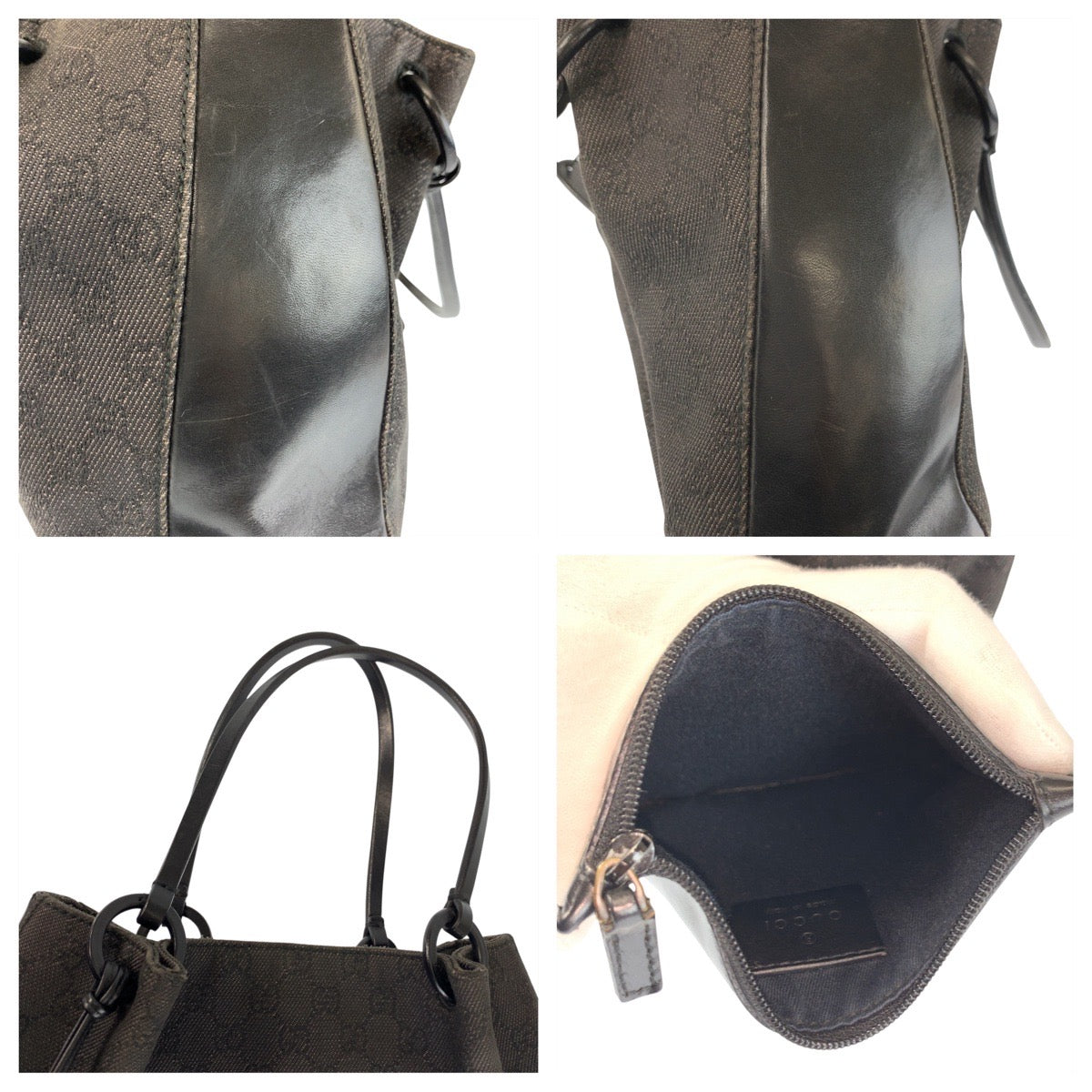 22661
GUCCI Black Silver Hardware GG Canvas / Leather 101919 Tote Bag Shoulder Bag Ladies AB28