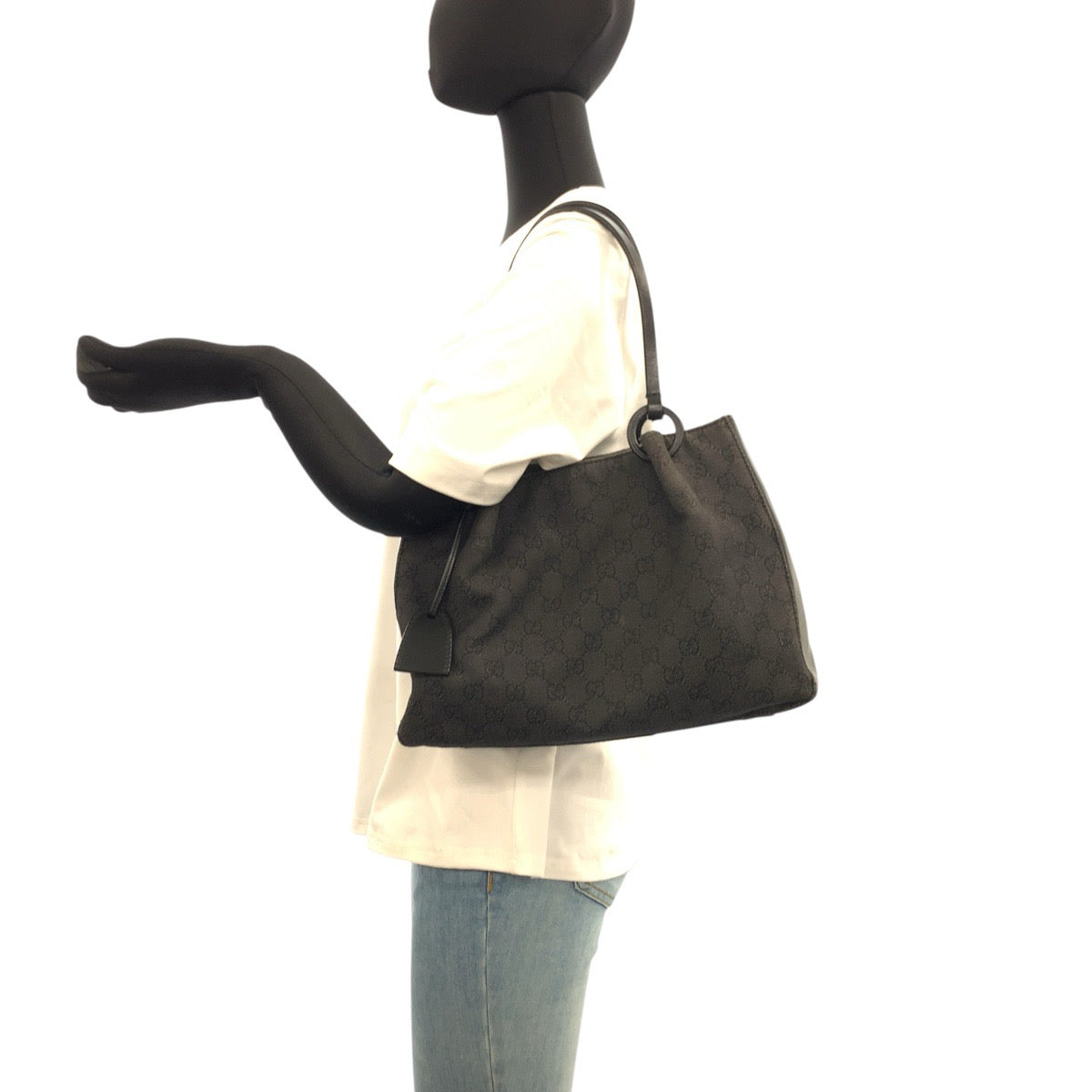 22661
GUCCI Black Silver Hardware GG Canvas / Leather 101919 Tote Bag Shoulder Bag Ladies AB28