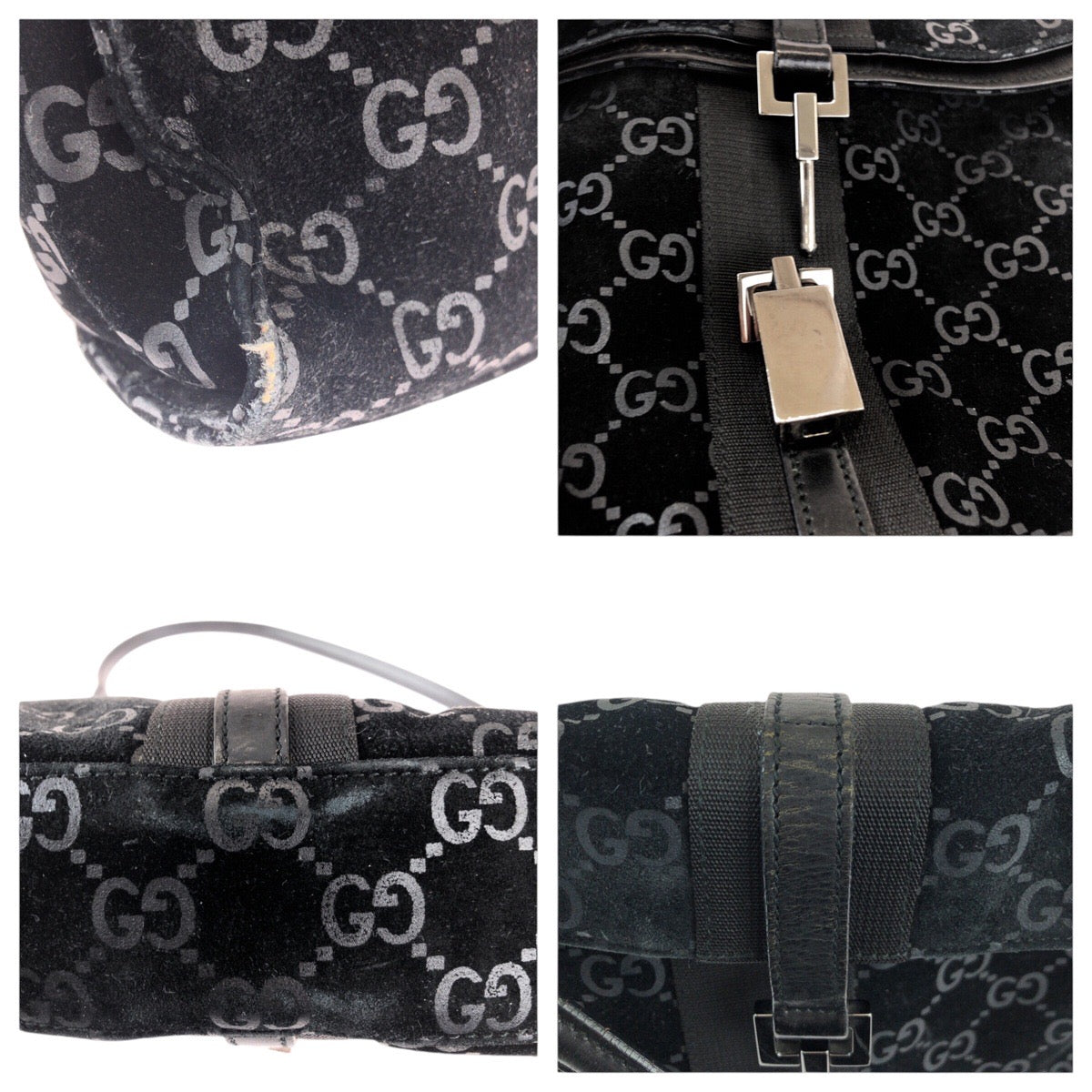 22662
GUCCI グッチ ジャッキー ブラック 黒 スウェード / レザー 001 3734 ショルダーバッグ レディース AB28