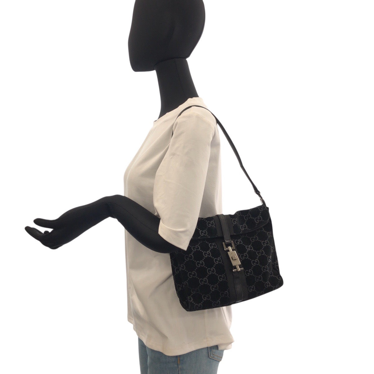 22662
GUCCI グッチ ジャッキー ブラック 黒 スウェード / レザー 001 3734 ショルダーバッグ レディース AB28
