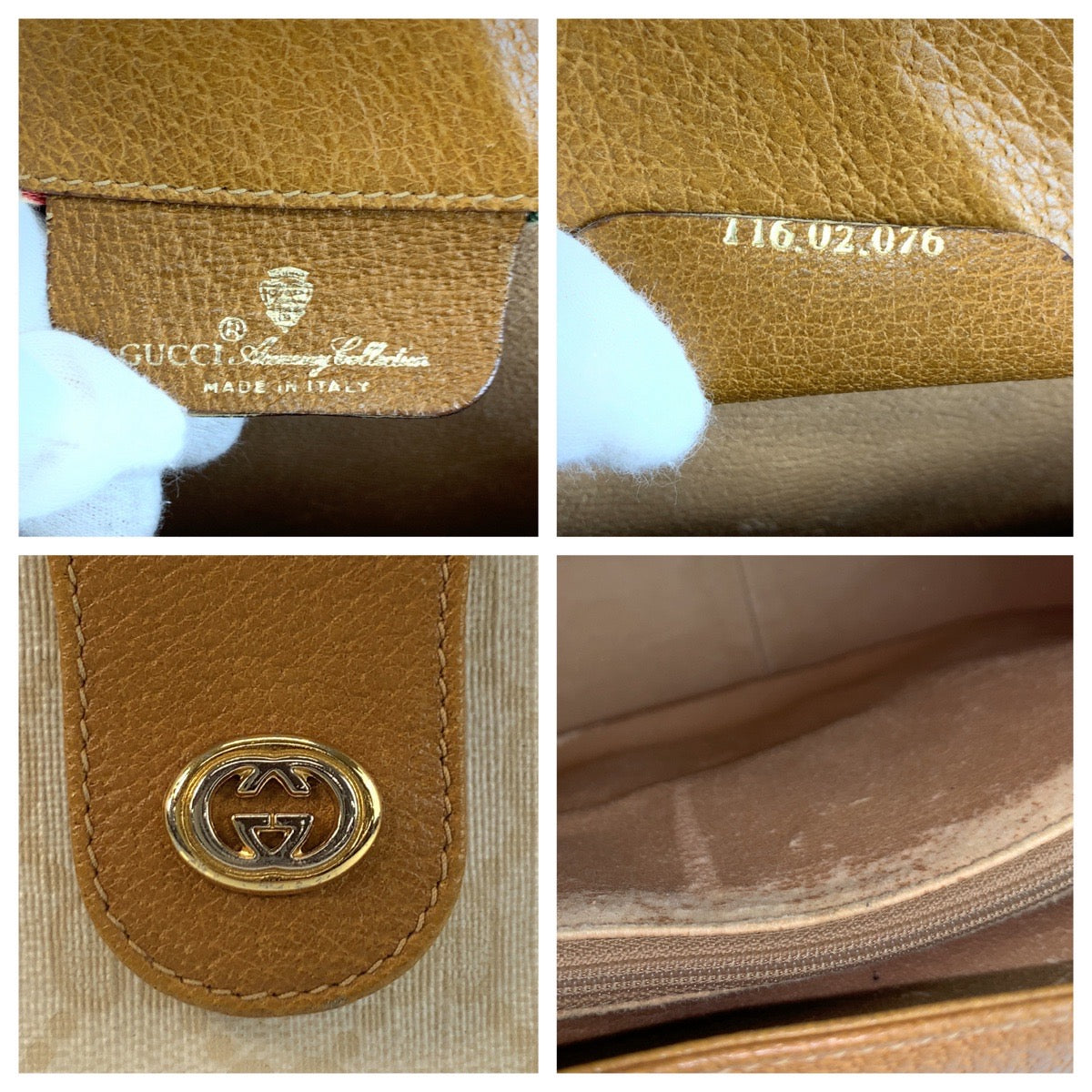 22663
GUCCI グッチ ヴィンテージ アイボリー ブラウン ゴールド金具 GGスプリームキャンバス / レザー 116 02 076 ショルダーバッグ ポシェット レディース AB35