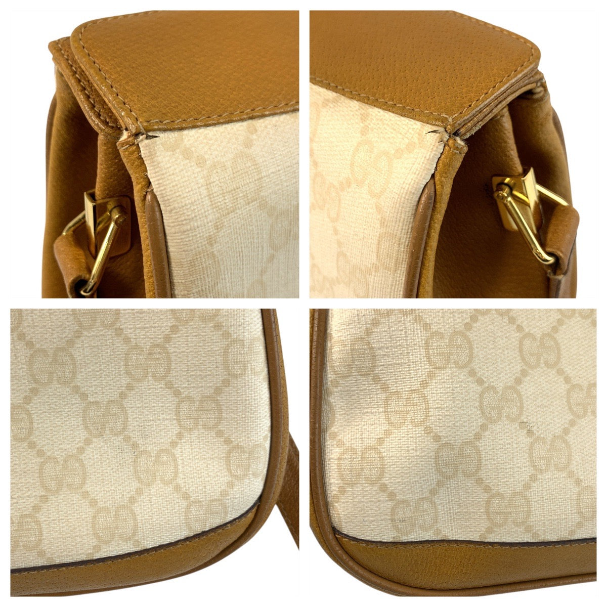 22663
GUCCI グッチ ヴィンテージ アイボリー ブラウン ゴールド金具 GGスプリームキャンバス / レザー 116 02 076 ショルダーバッグ ポシェット レディース AB35