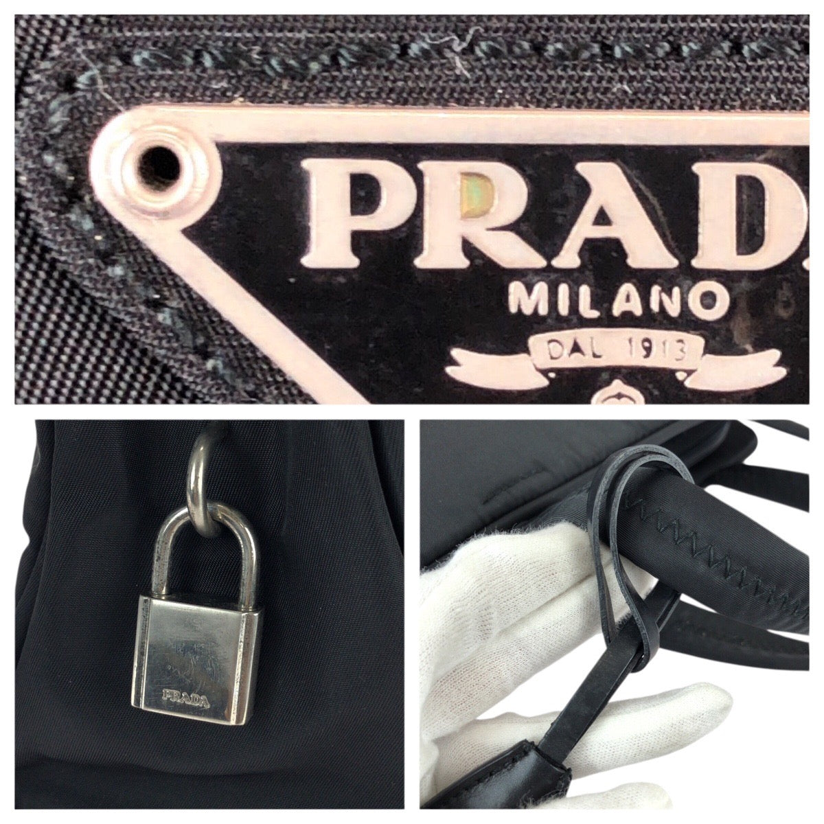 22664
PRADA プラダ テスート 三角ロゴプレート ブラック 黒 シルバー金具 ナイロン トートバッグ ハンドバッグ レディース ABP28
