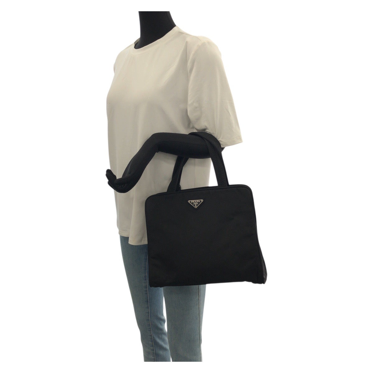 22664
PRADA プラダ テスート 三角ロゴプレート ブラック 黒 シルバー金具 ナイロン トートバッグ ハンドバッグ レディース ABP28