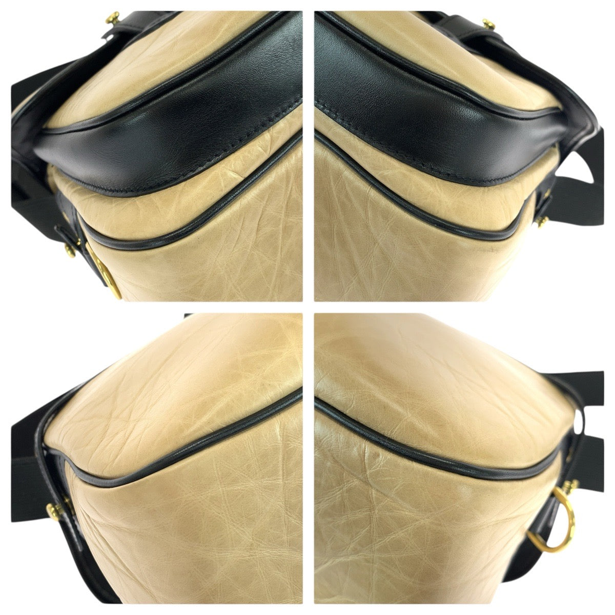 22666
HUNTING WORLD ハンティングワールド ベージュ ブラック ゴールド金具 バチュークロス ショルダーバッグ メッセンジャーバッグ レディース ABP28