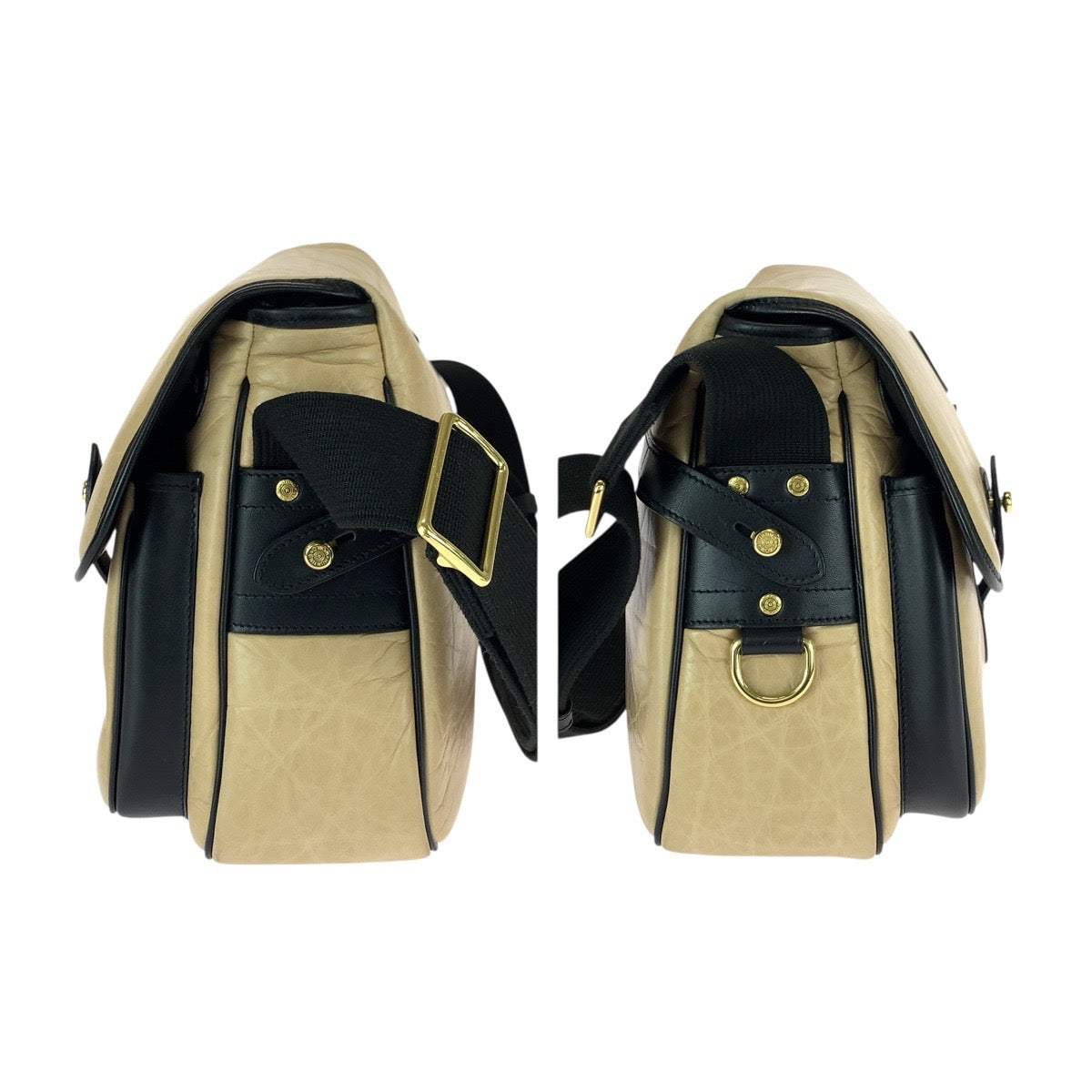 22666
HUNTING WORLD ハンティングワールド ベージュ ブラック ゴールド金具 バチュークロス ショルダーバッグ メッセンジャーバッグ レディース ABP28