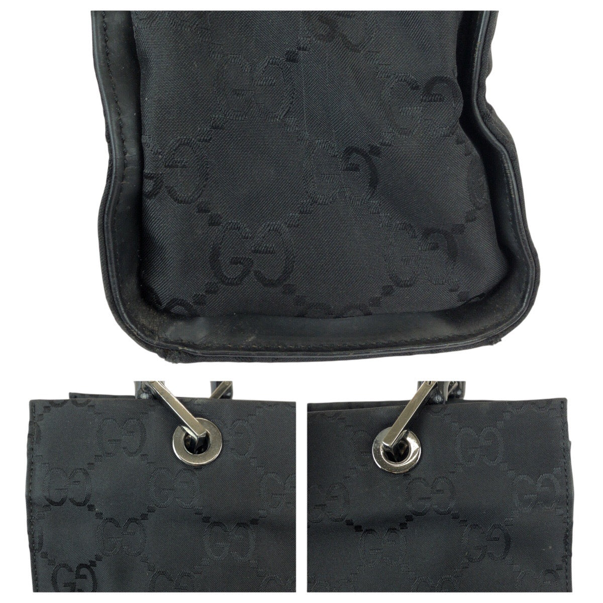 22668
GUCCI Bamboo GG Pattern Black Silver Hardware Nylon 002 1016 Tote Bag Handbag Women's AB28