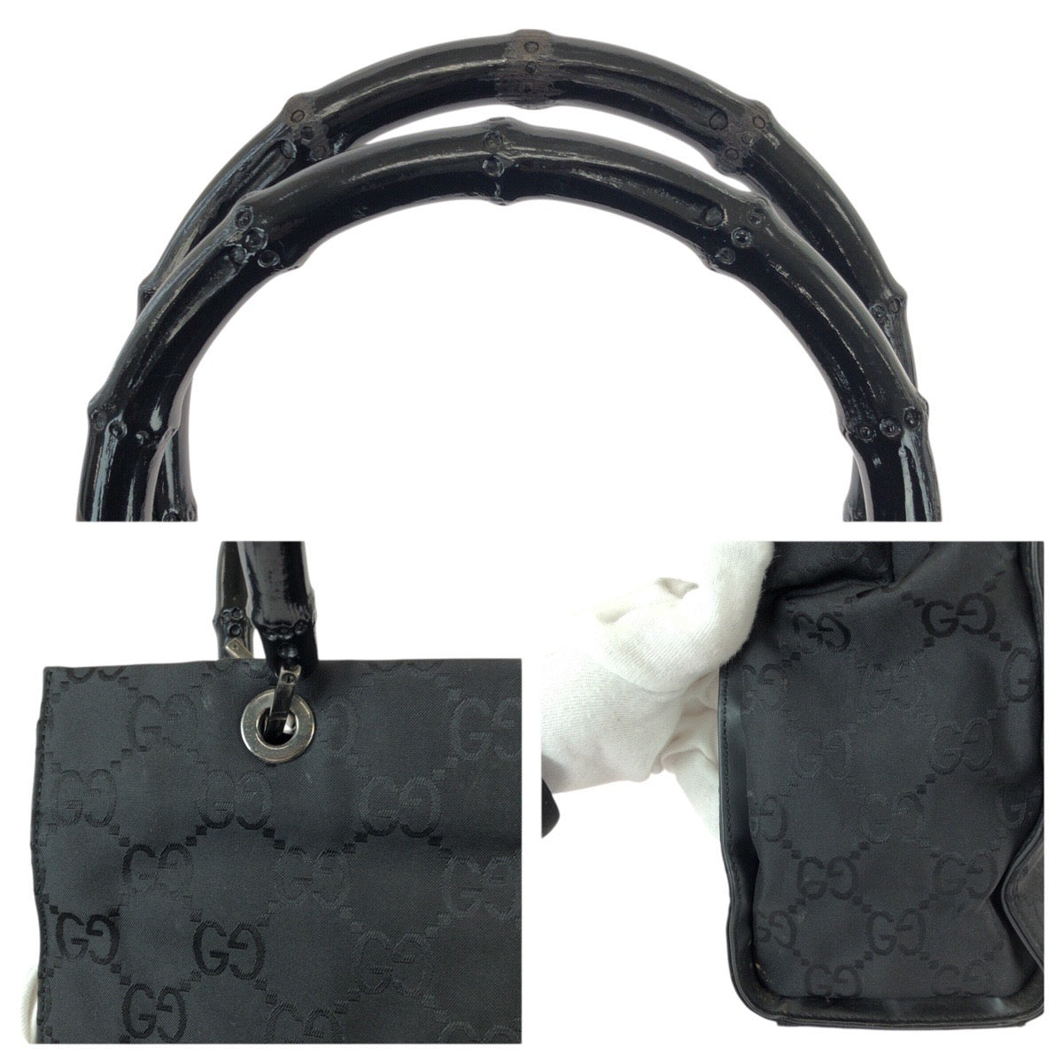 22668
GUCCI Bamboo GG Pattern Black Silver Hardware Nylon 002 1016 Tote Bag Handbag Women's AB28