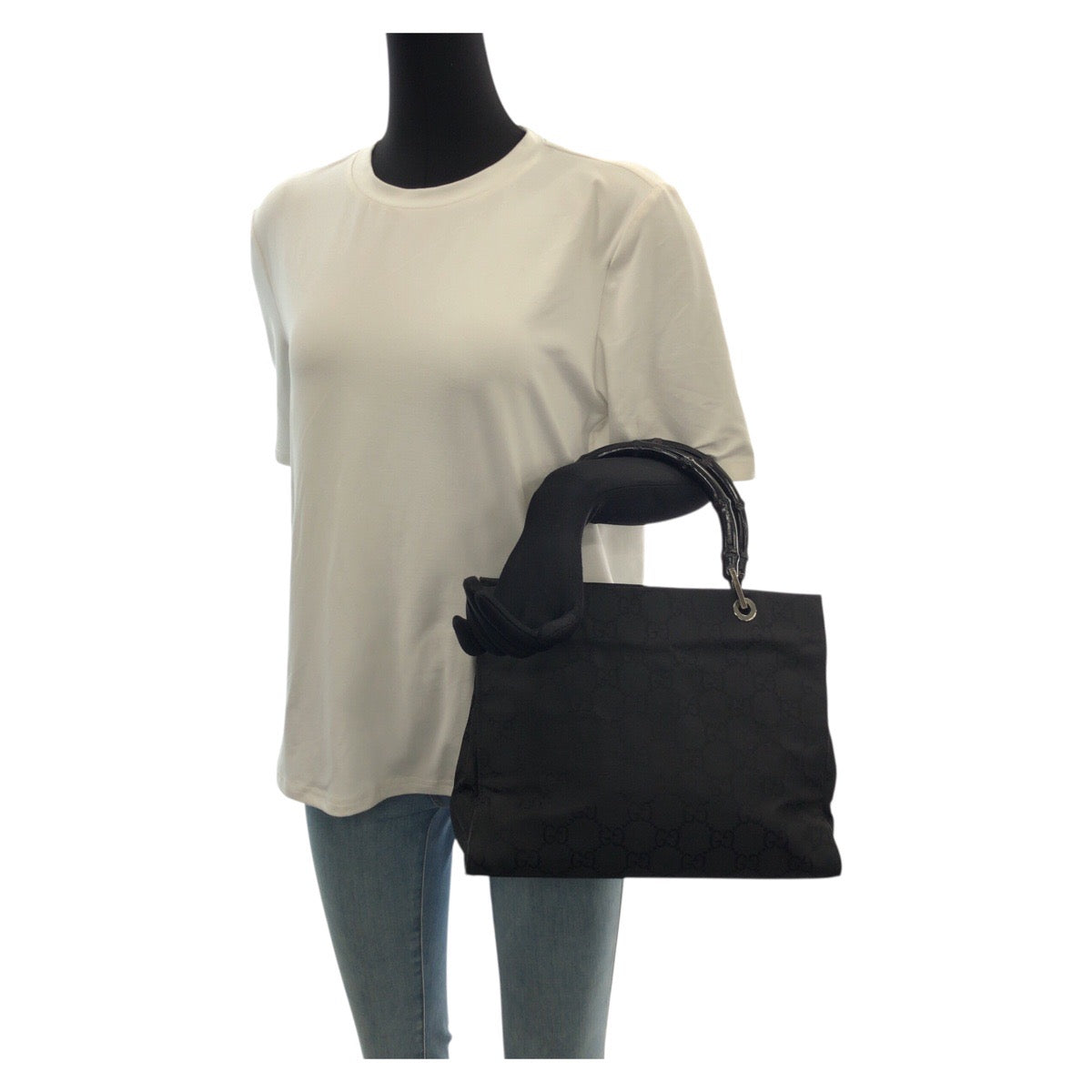 22668
GUCCI Bamboo GG Pattern Black Silver Hardware Nylon 002 1016 Tote Bag Handbag Women's AB28