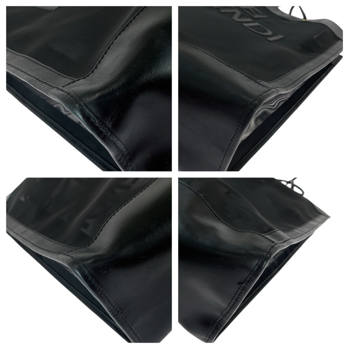 22669
FENDI フェンディ FFロゴ ブラック 黒 ゴールド金具 レザー / メッシュ トートバッグ ショルダーバッグ レディース ABP28