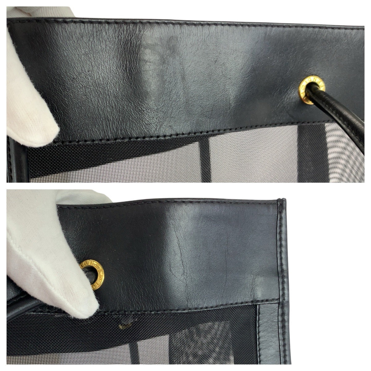 22669
FENDI フェンディ FFロゴ ブラック 黒 ゴールド金具 レザー / メッシュ トートバッグ ショルダーバッグ レディース ABP28