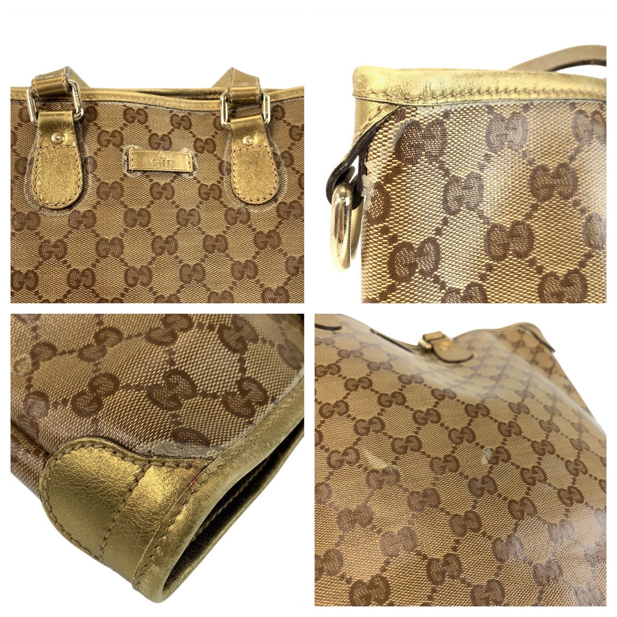 22672
GUCCI GG Crystal Beige Gold Hardware PVC / Leather 189896 Tote Bag Shoulder Bag Ladies AB28