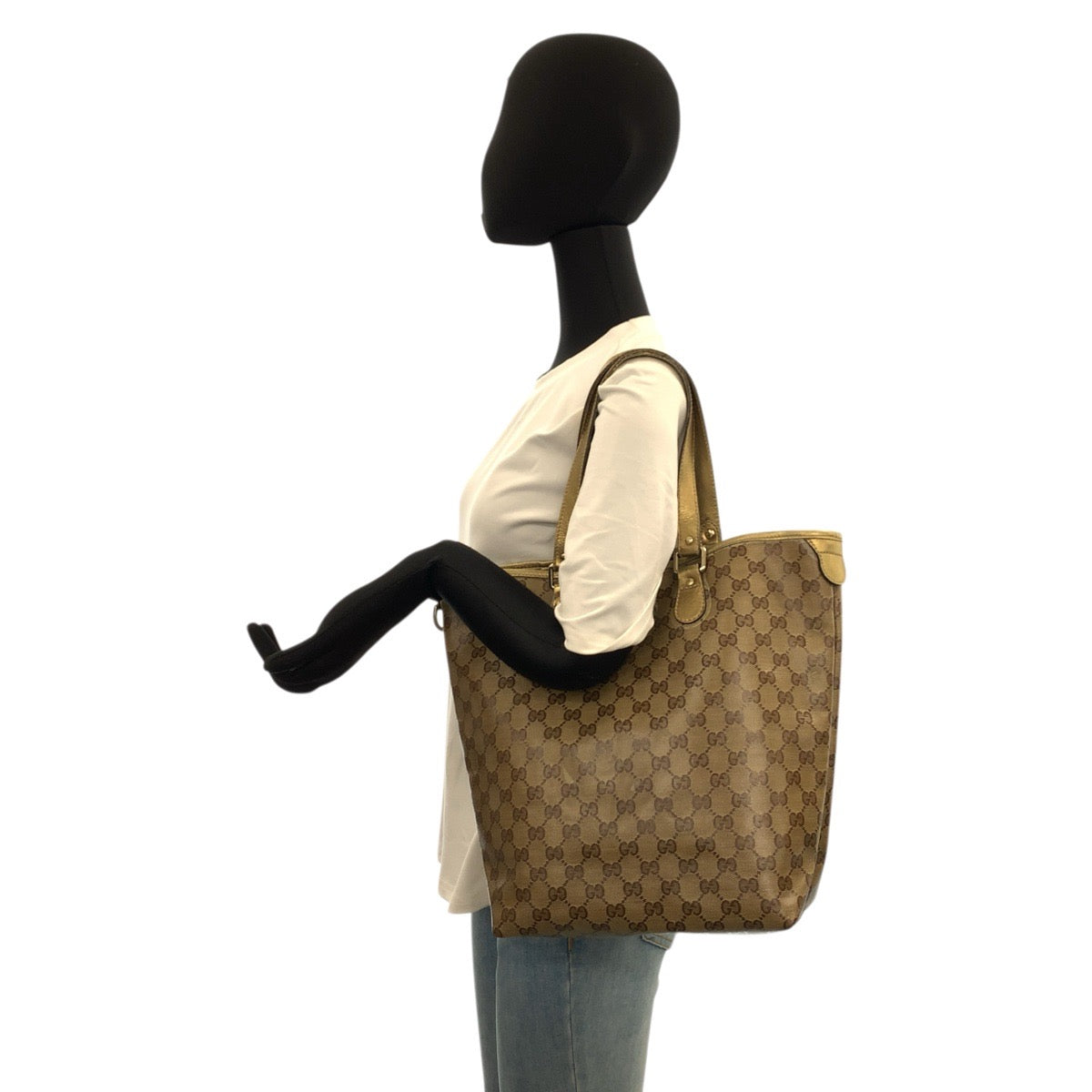 22672
GUCCI GG Crystal Beige Gold Hardware PVC / Leather 189896 Tote Bag Shoulder Bag Ladies AB28
