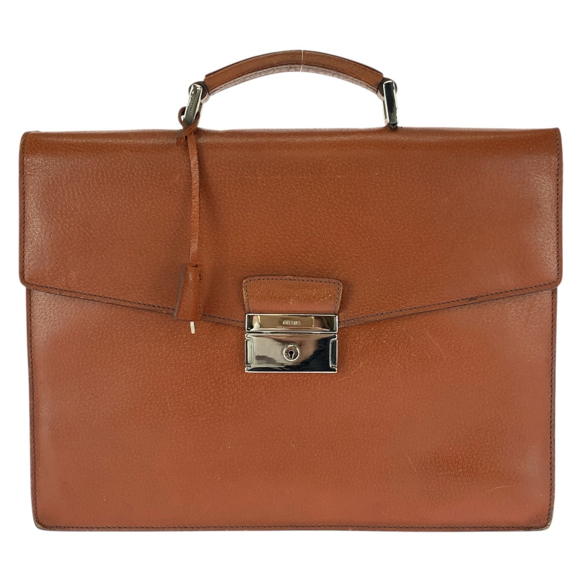 22676
PRADA プラダ ブラウン シルバー金具 レザー ビジネスバッグ ブリーフケース メンズ AB28