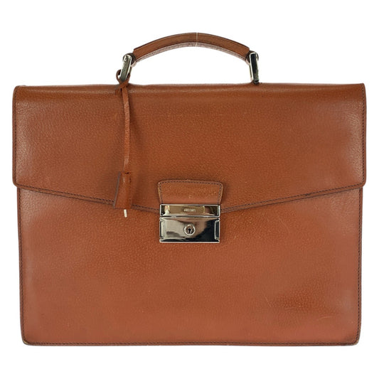 22676
PRADA プラダ ブラウン シルバー金具 レザー ビジネスバッグ ブリーフケース メンズ AB28