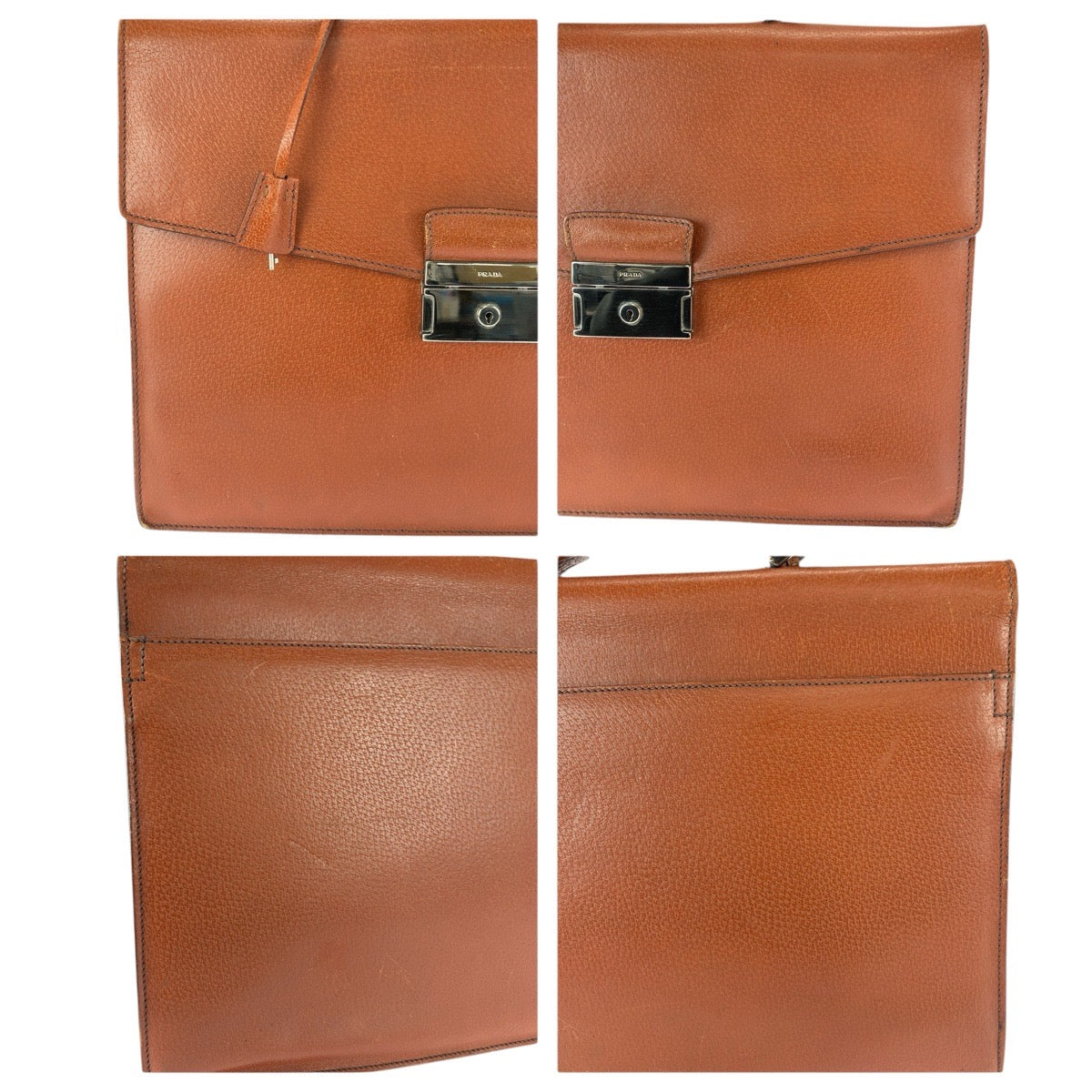 22676
PRADA プラダ ブラウン シルバー金具 レザー ビジネスバッグ ブリーフケース メンズ AB28